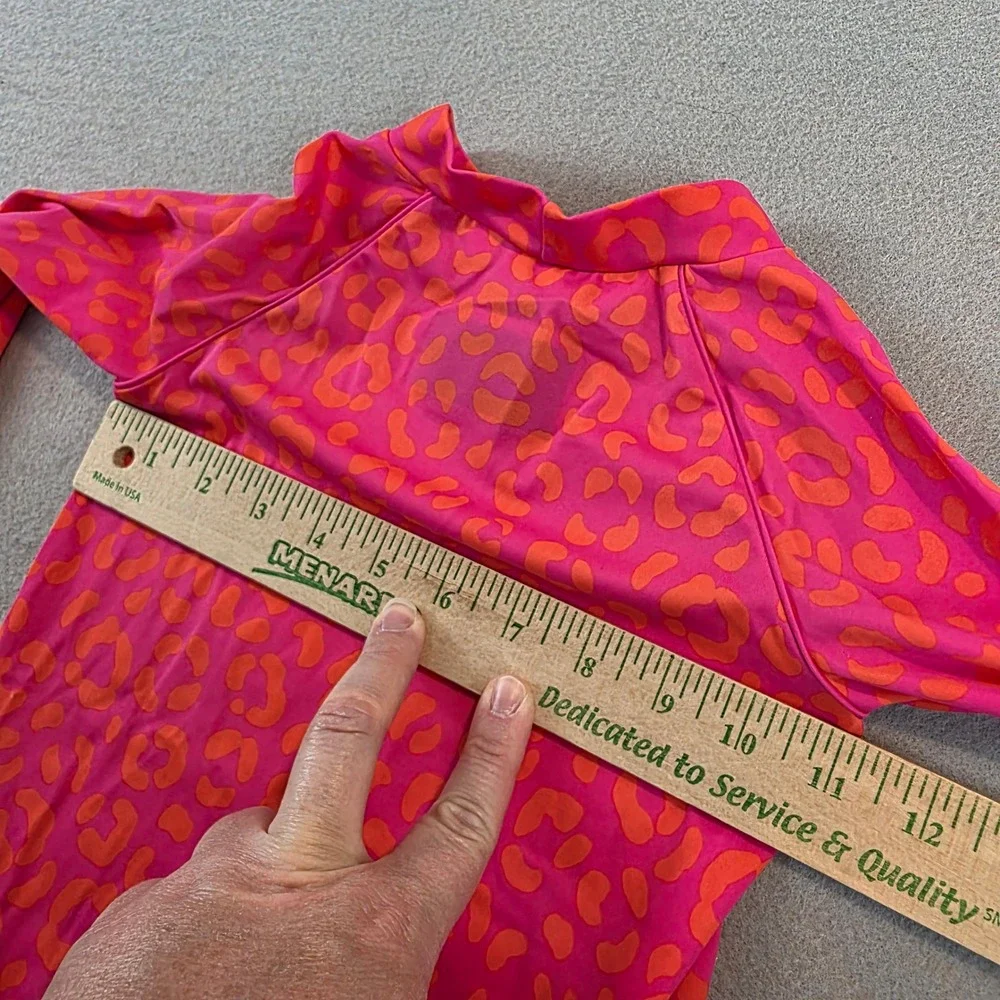 Boden Kids Pink Orange Leopard Print Long Sleeve Rash Guard UPF 40+ Size 4-5Y